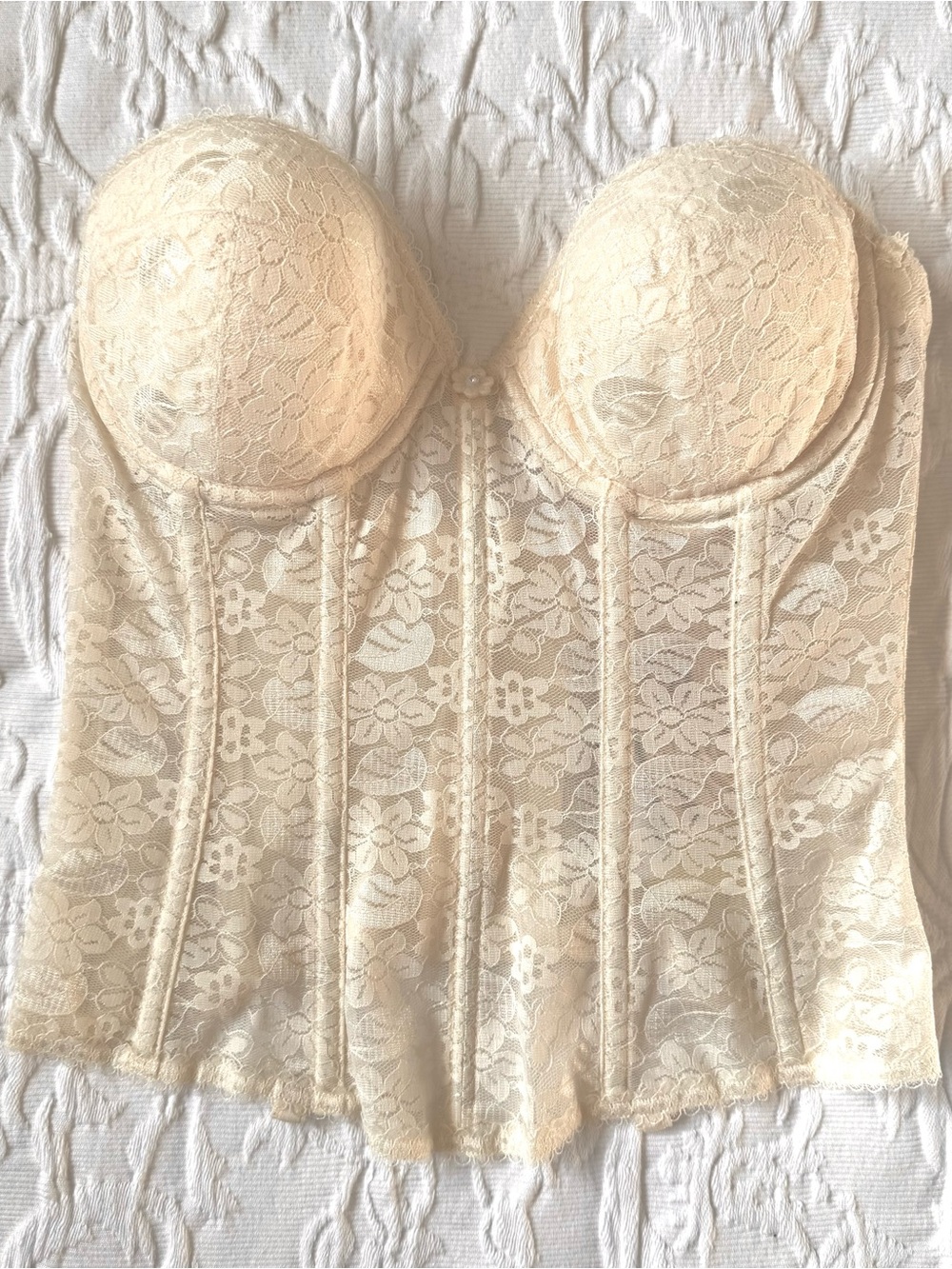 Dominique Cream Lace Strapless Longline Bustier
